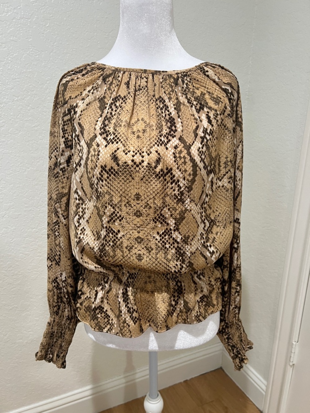 H&M Snake Print Long-Sleeve Top - Tan & Brown